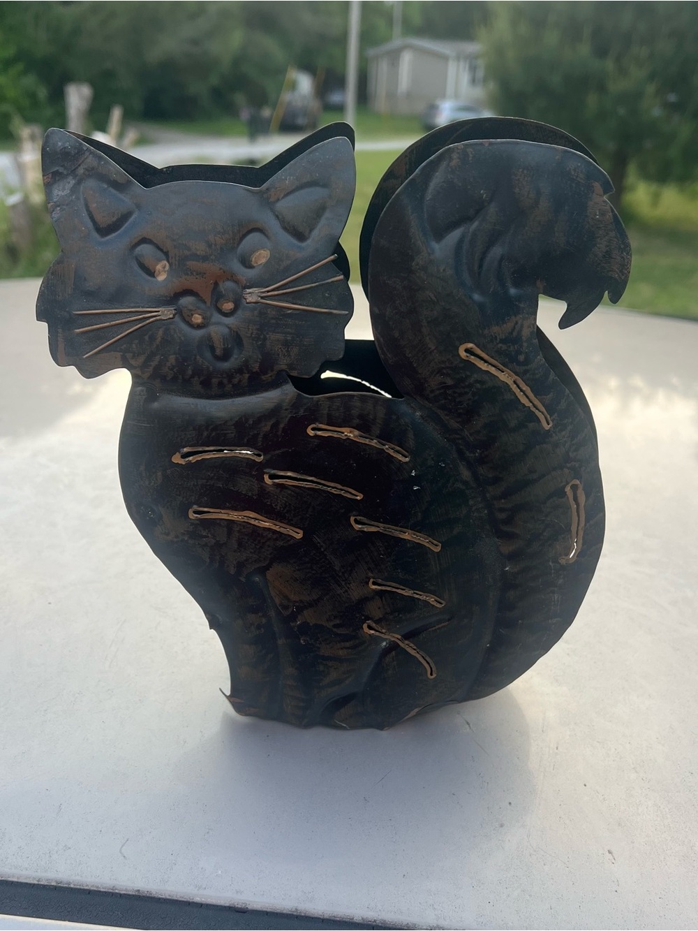 Handcrafted Metal Cat Candle Holder - Dark Bronze Finish